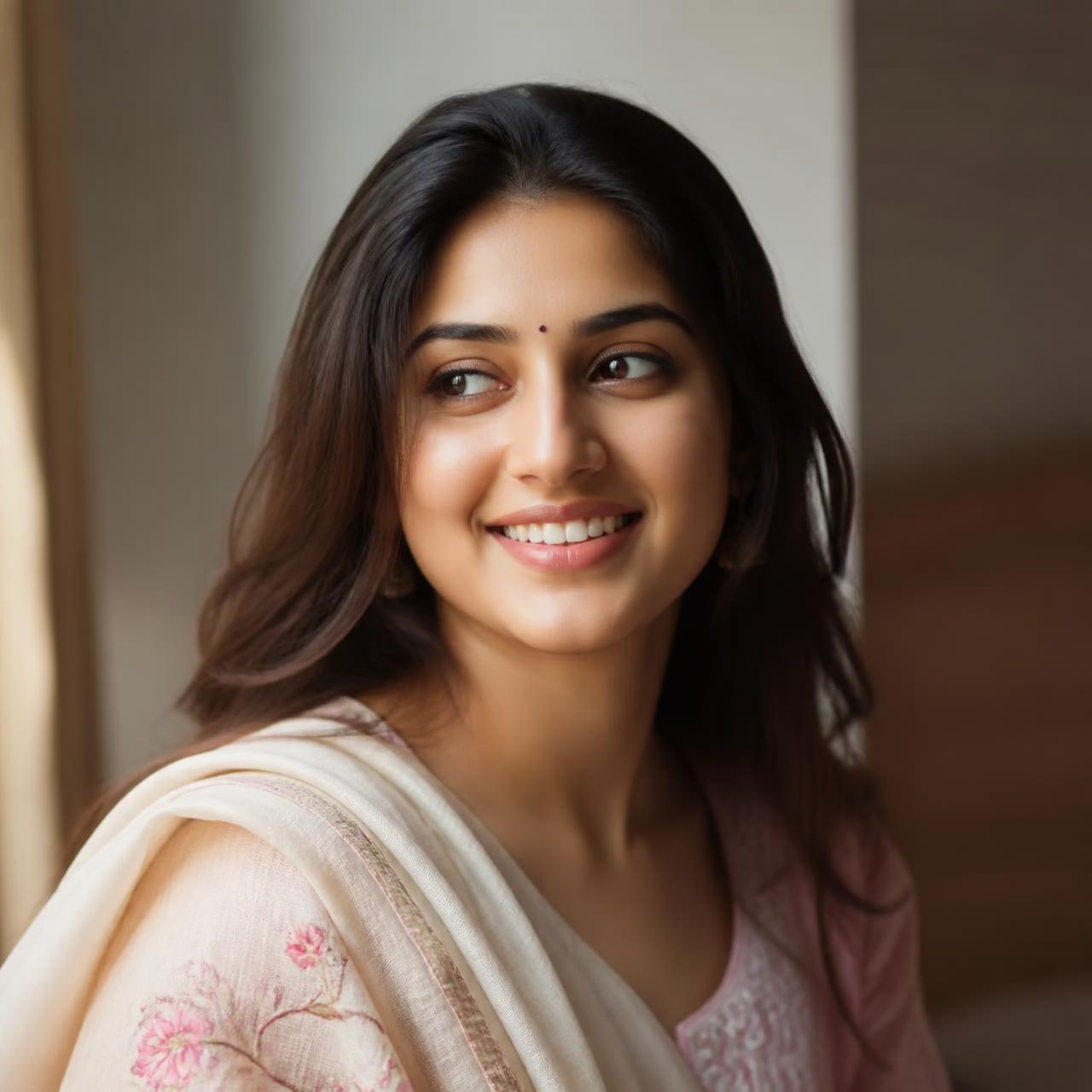 Young woman with a gentle, hopeful smile